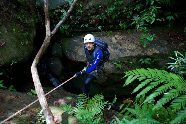 Albert on the first abseil - Geronimo Canyon